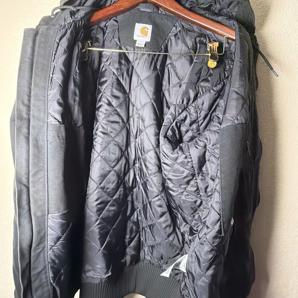 Carhartt Jacket Mens L Duck Insulated 104050 BLK Thinsulate Coat Hooded Canvas